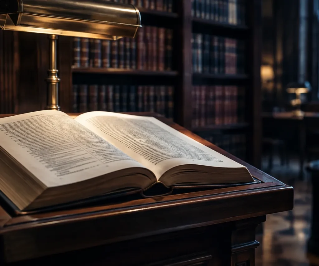 Bound statute volume open on a library lectern
