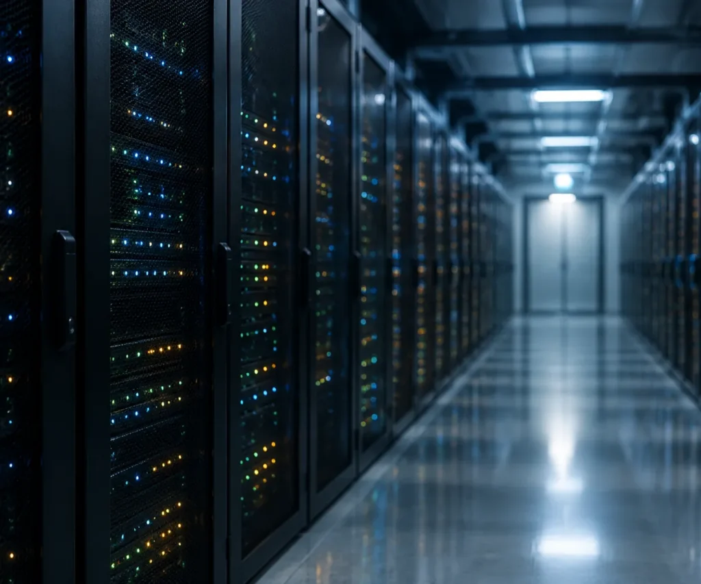 Network cabinets in a cold corridor